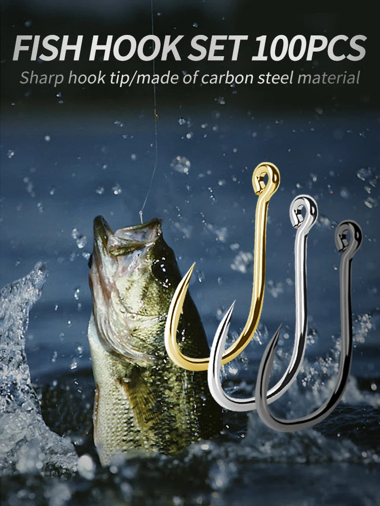100Pcs/box #3~#12 High Carbon Steel Hooks, Sport Circle Silver Fishing Hooks Beauty World Shop