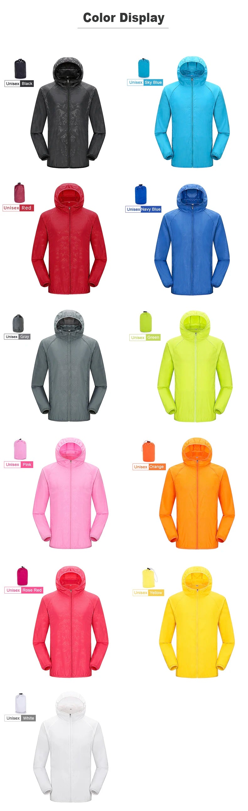 JNLN Men Women Waterproof Hiking Jackets Quick Dry Camping Windbreaker Unisex Outdoor Trekking Raincoat Anti UV Packable Clothes Beauty World Shop