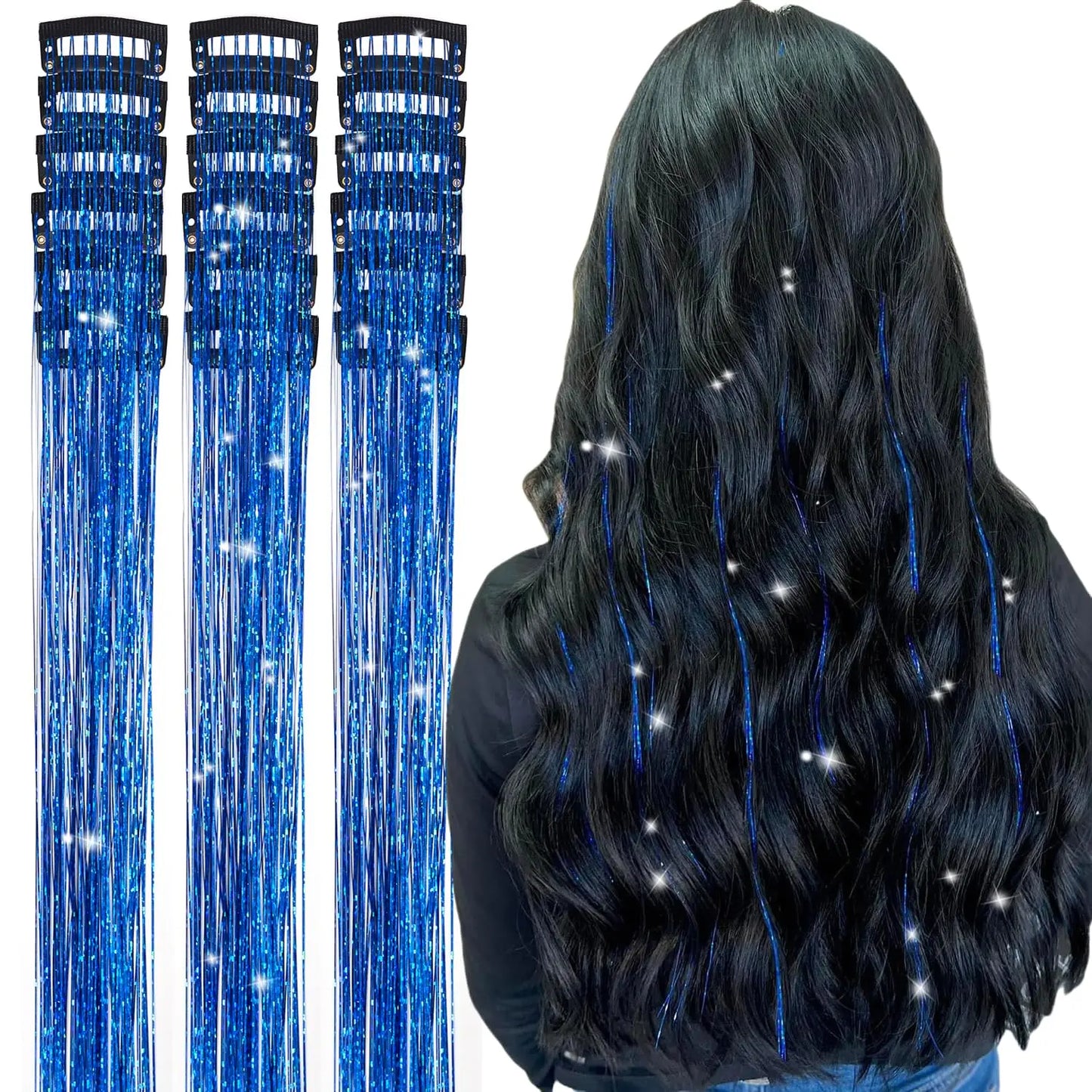20 Inch Glitter Tinsel Hair Extensions with Clips In, 6Pcs/Set Synthetic Clip in Sparkle Fairy Hair Accessories for Women Kids Beauty World Shop