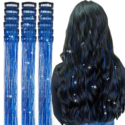 20 Inch Glitter Tinsel Hair Extensions with Clips In, 6Pcs/Set Synthetic Clip in Sparkle Fairy Hair Accessories for Women Kids Beauty World Shop