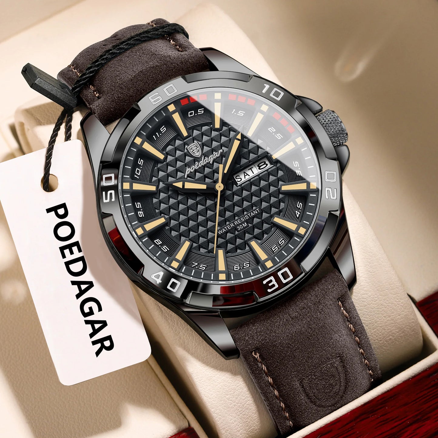 POEDAGAR Original Men Watch Luxury Waterproof Luminous Date Week Watch For Man Quartz Leather Fashion Men's Watches Reloj Hombre Beauty World Shop