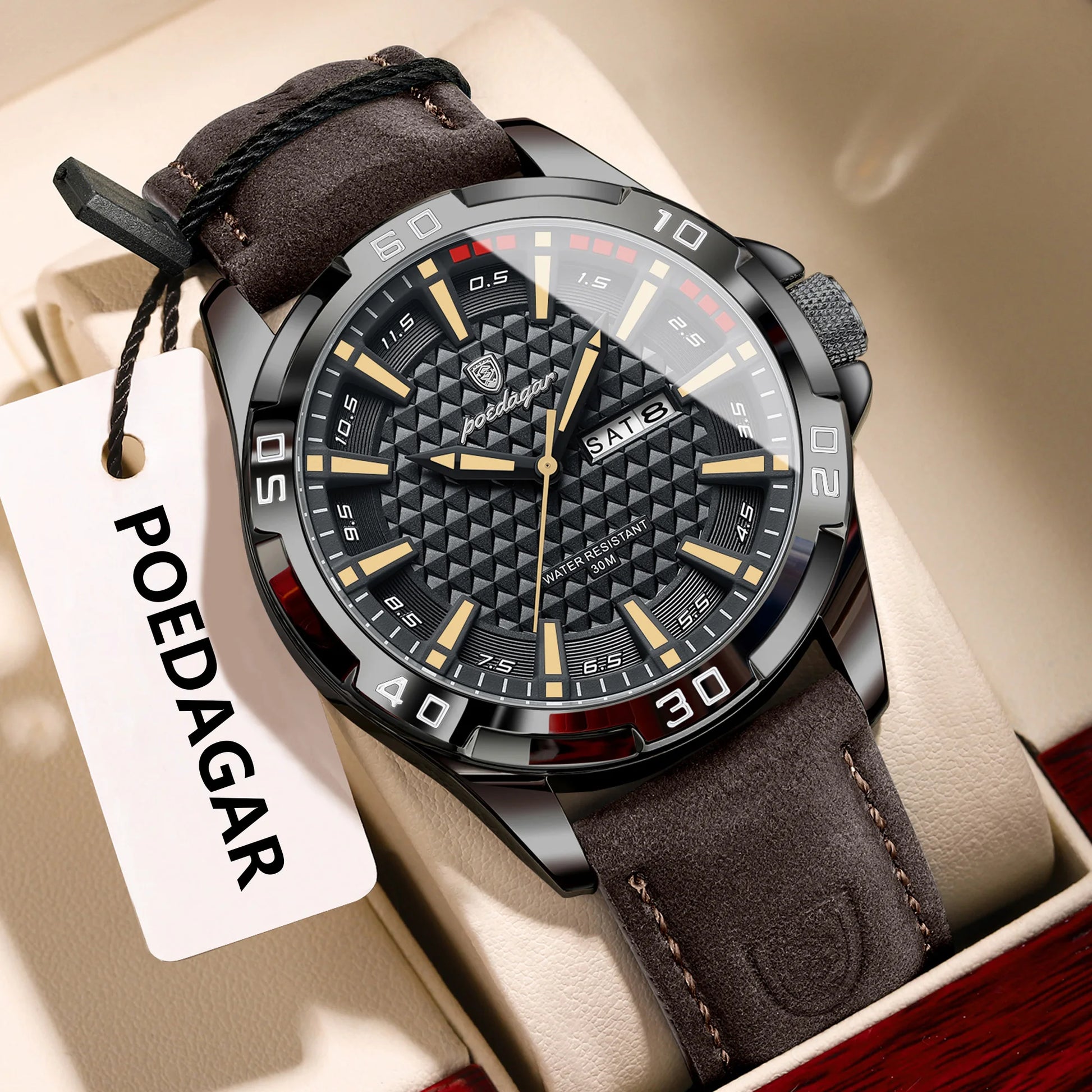 POEDAGAR Original Men Watch Luxury Waterproof Luminous Date Week Watch For Man Quartz Leather Fashion Men's Watches Reloj Hombre Beauty World Shop