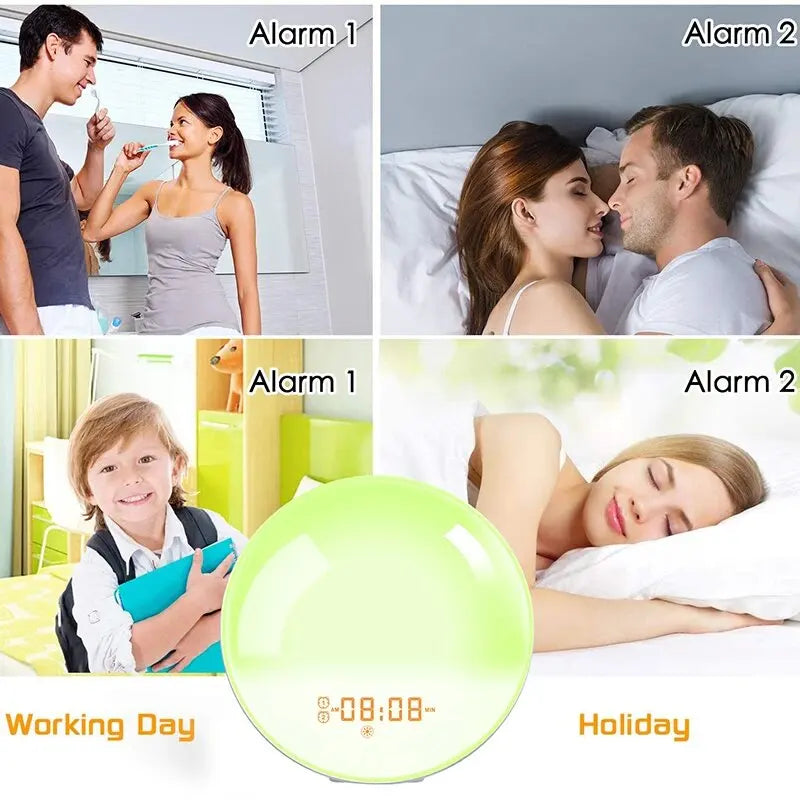 Sunrise Alarm Clock Wake Up Light Clock Sunrise/Sunset Simulation Digital Clock with Night Light FM Radio Desk Clocks Beauty World Shop