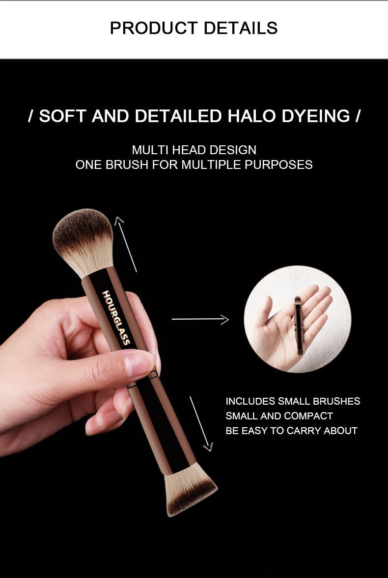 Hourglass Makeup Brush- No.24 Four-Head Multifunctional Brush Loose Powder Foundation Concealer Eyeshadow Concealed Makeup Brush