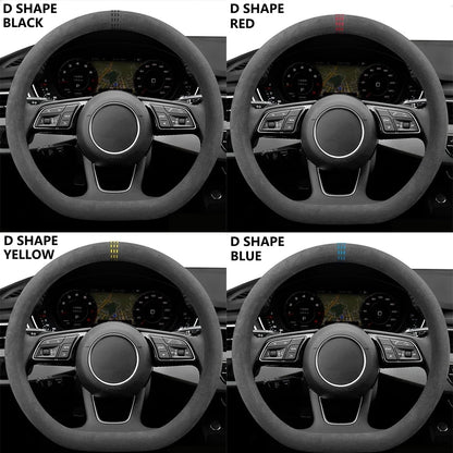 Car Steering Wheel Covers Cowhide Suede Steering Wheel Cover Wrap Universal 37-38cm Breathable Steering Covers Car Accessories Beauty World Shop