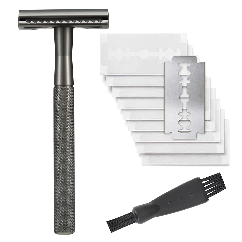 Safety Razor with Brass Weighted Handle and 5 Double Edge Safety Blade Refills,Single Blade Razor for Men, Designed for Coarse Beauty World Shop