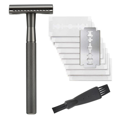 Safety Razor with Brass Weighted Handle and 5 Double Edge Safety Blade Refills,Single Blade Razor for Men, Designed for Coarse Beauty World Shop
