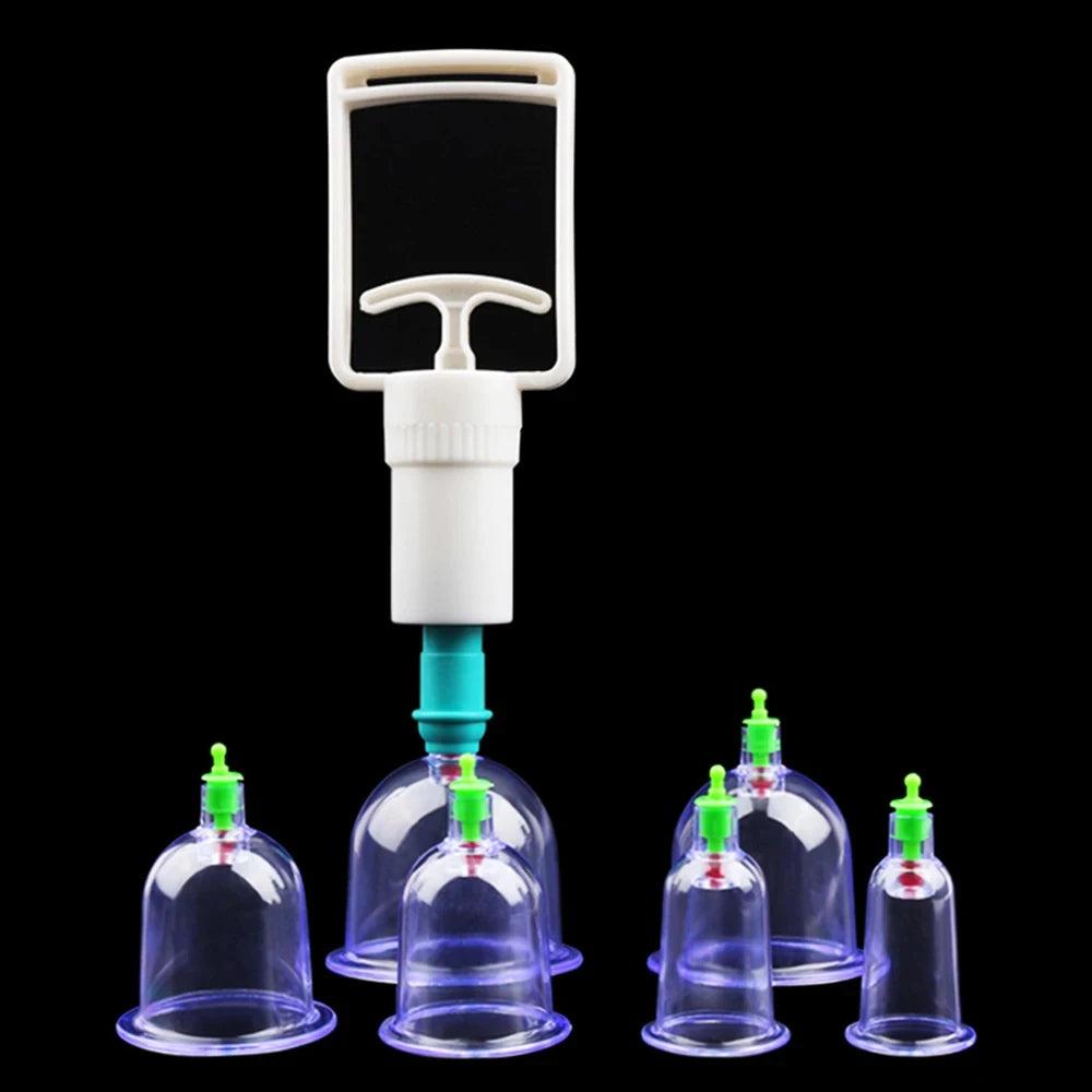 6 Suction Cups for Back-Vacuum Cupping Massage Kit w/ Pump Gun Body Massage Anti-Cellulite Beauty World Shop