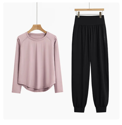 DRUR 2pcs Yoga Set Women Sports Pants Sets 2 Piece Sportswear Outfit Female Long Sleeve Fitness Top High Waist Sweatpants Suits Beauty World Shop