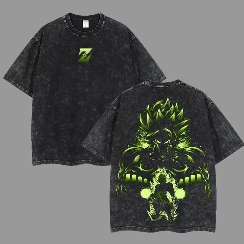Anime Dragon Ball Cosplay Washed T-Shirt Cotton Short Sleeve Loose Large Casual Sports Fitness T-Shirt Men's Harajuku Clothing Beauty World Shop