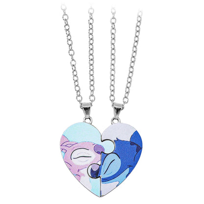 Lilo & Stitch Heart Rhinestone Necklace for Girls Anime Charms Pendant Fashion Jewelry Aesthetic Accessory Birthday Gift Beauty World Shop