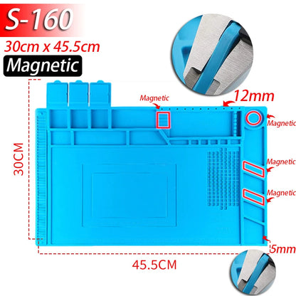 Soldering Station Mat Silicone Work Mat Heat Resistant 932°F Anti-Static Magnetic Mat for Electronic Phone Laptop Watch Repair Beauty World Shop