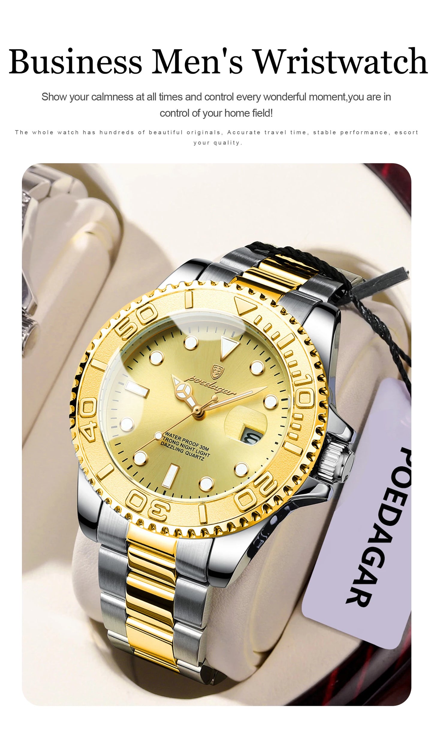 POEDAGAR Original Luxury Man Wristwatch Waterproof Luminous Date Men Watch Stainless Steel Fashion Business Men's Quartz Watches Beauty World Shop