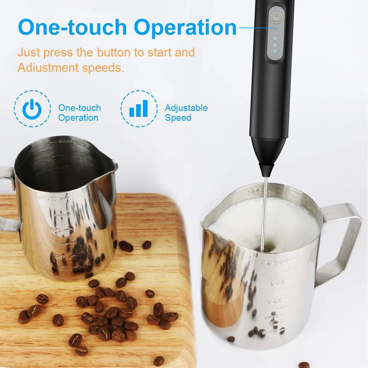 MINI Milk Frother USB Rechargeable 3 Speeds Foam Maker Coffee Whisk Mixer Electric Handle Blender Egg Beater Beauty World Shop