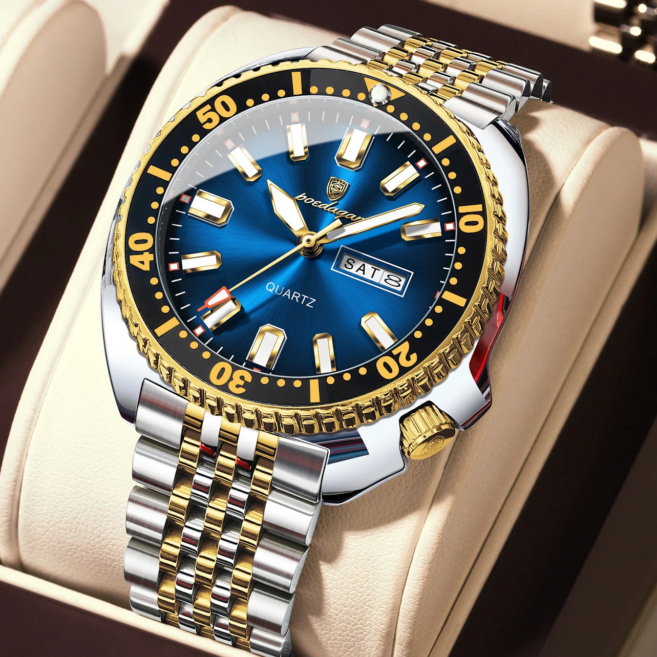 POEDAGAR Luxury Business Men Watch Date Week Waterproof Luminous Man Wristwatch Sport Stainless Steel Quartz Men's Watches Reloj Beauty World Shop