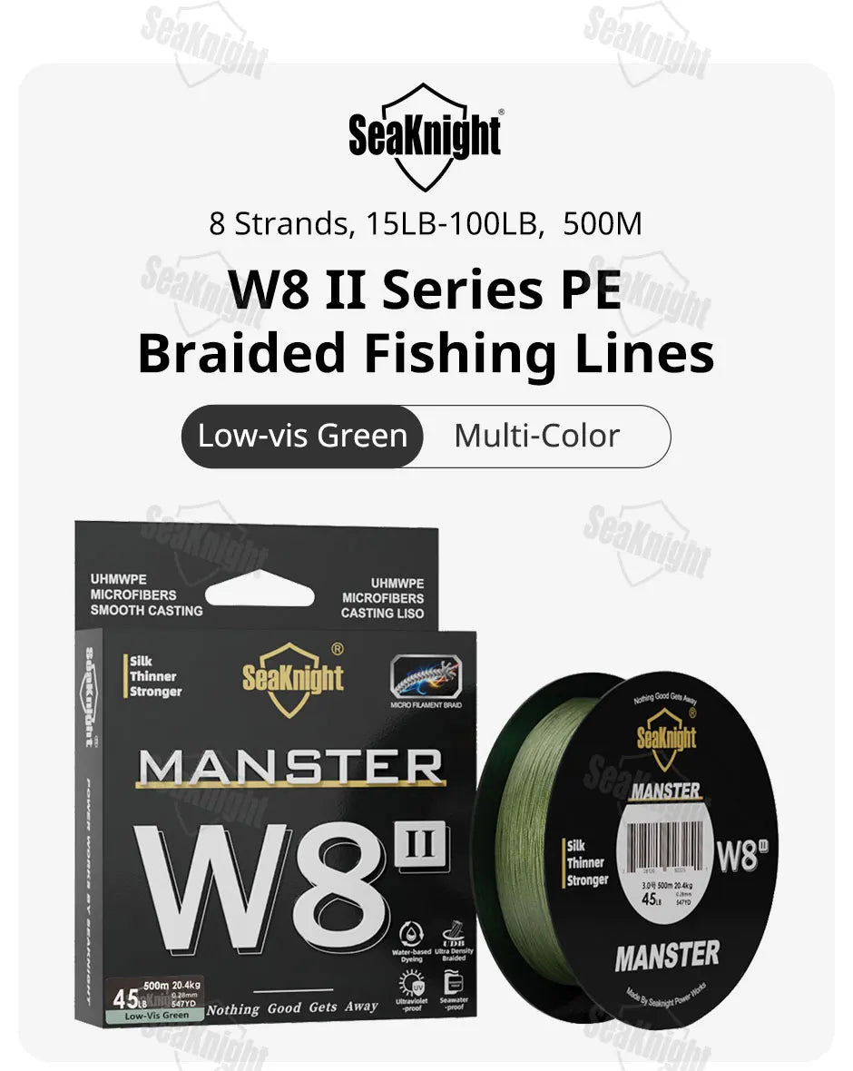 SeaKnight Brand W8 II Series 500M 8 Strands Fishing Line Advanced Braided PE Line anti-UV Seawater proof coating Fishing Line Beauty World Shop