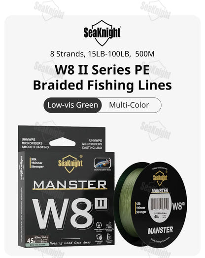 SeaKnight Brand W8 II Series 500M 8 Strands Fishing Line Advanced Braided PE Line anti-UV Seawater proof coating Fishing Line Beauty World Shop