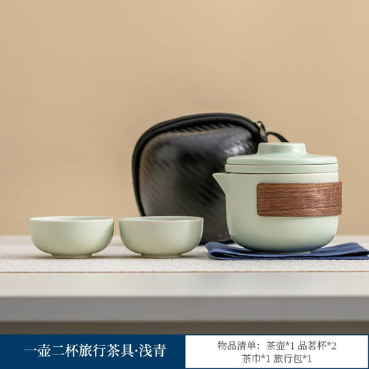 1 set of portable teacup set travel set ceramic kung fu tea set outdoor camping one teapot and two cups of gifts Home Accessories Store