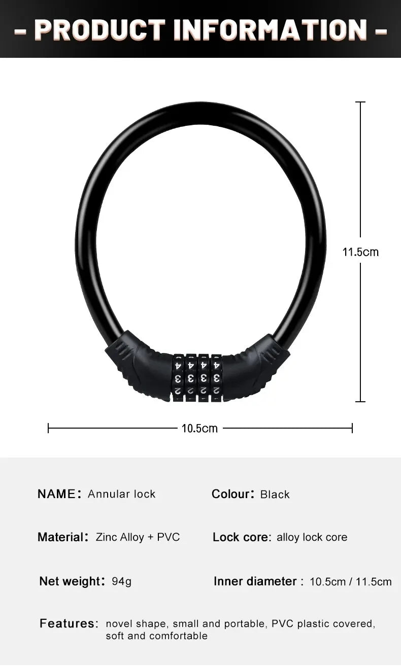 Bike Lock Mountain Bike Portable Security 4-digit Code Bike Lock for Bicycle Motorcycle Scooter Beauty World Shop