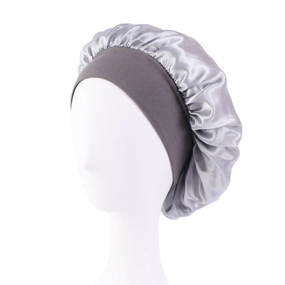 New Women's Satin Solid Wide-brimmed Sleeping Hat Unisex Head Wrap Elastic Band Cap Hair Care Bonnet Night Hat bonnet de nuit Beauty Fashion