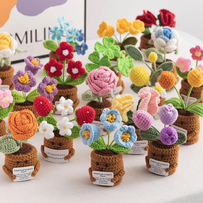 Crochet potted tabletop Words of encouragement forget-me-not crochet Pink convolia heart-warming ornament Gift Beauty World Shop