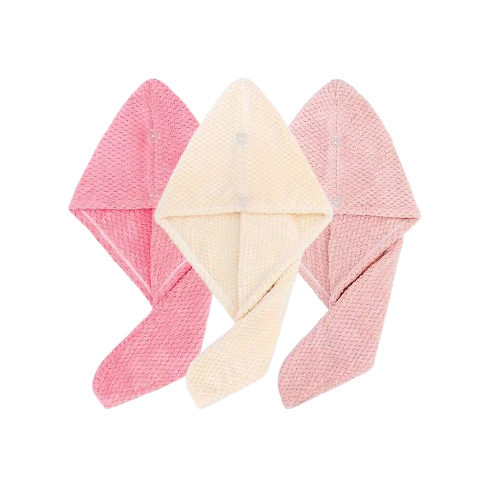 Solid color hair towel Textured dry hair cap 9.8 "X 25.5" absorbent hair towel wrap for button-down women Beauty World Shop