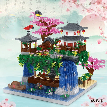 MOC Peach Blossom Pool Cherry Tree House Building Block Chinese Architecture DIY Bricks Cherry Blossom Toy for Kids Adult Gift Beauty World Shop