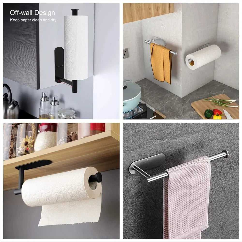 Kitchen Paper Towel Holder Adhesive Tissue Hanger Toilet Roll Paper Dispenser Cabinet Storage Napkin Rack Bathroom Accessories Beauty World Shop