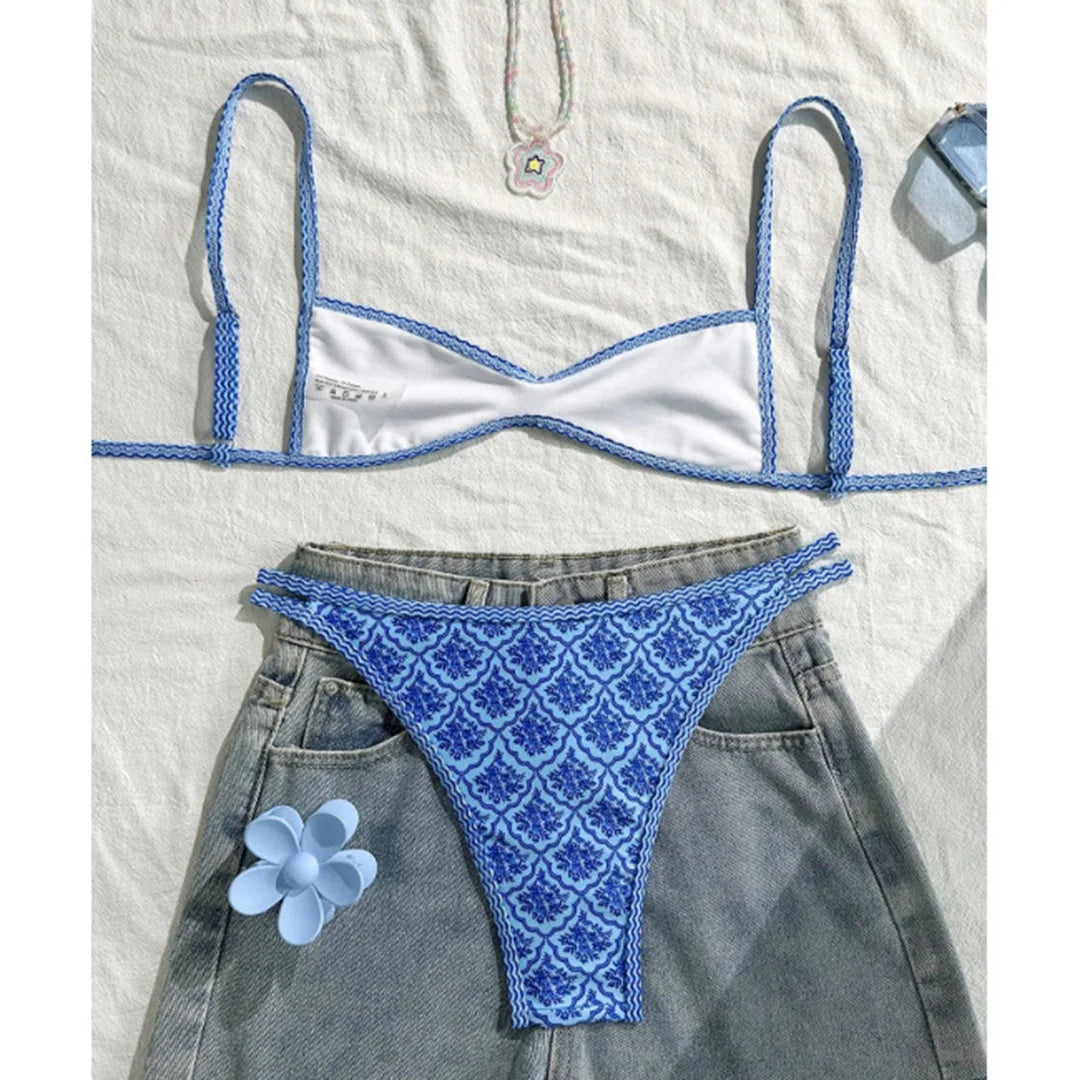 S - XL Flowers Printed High Leg Cut Bikini Female Swimsuit Women Swimwear Two-pieces Bikini set Bather Bathing Suit Swim V6965 Beauty World Shop