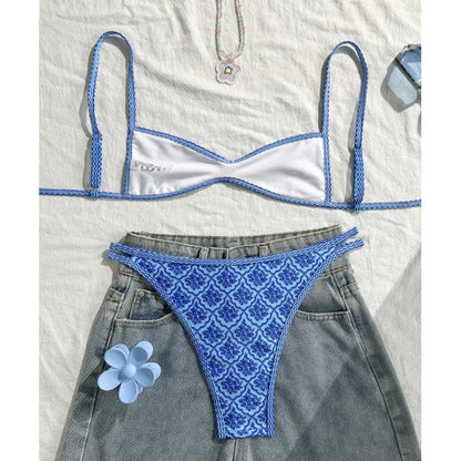 S - XL Flowers Printed High Leg Cut Bikini Female Swimsuit Women Swimwear Two-pieces Bikini set Bather Bathing Suit Swim V6965 Beauty World Shop