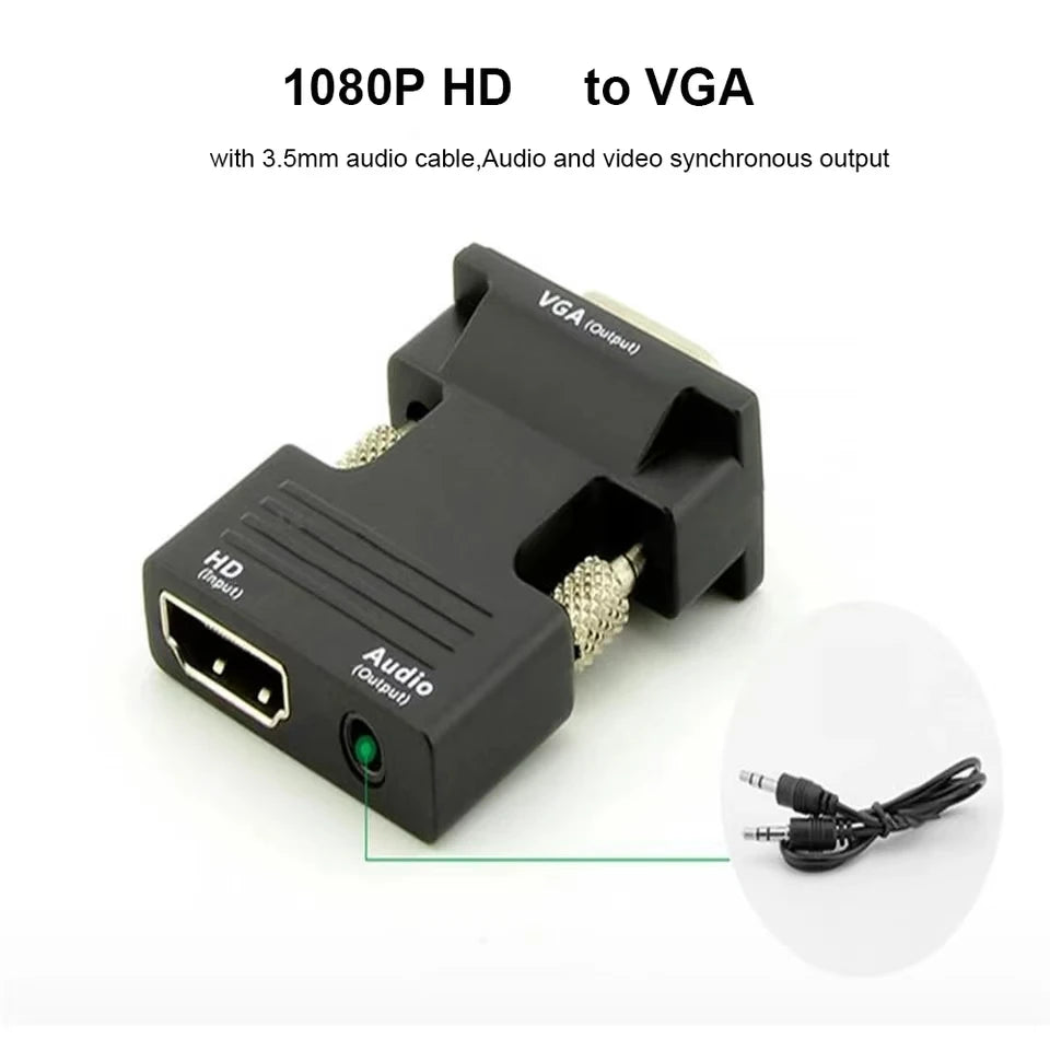HDMI-compatible Female to VGA Male Converter 3.5mm Audio Cable Adapter 1080P FHD Video Output for PC Laptop TV Monitor Projector Beauty World Shop