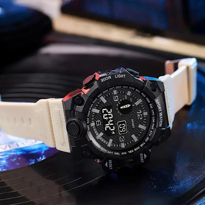 Fashion Men's Watch Sports Electronic Wristwatch Large dial Multifunctional Waterproof Luminous Alarm Kids Male's Military Watch Beauty World Shop