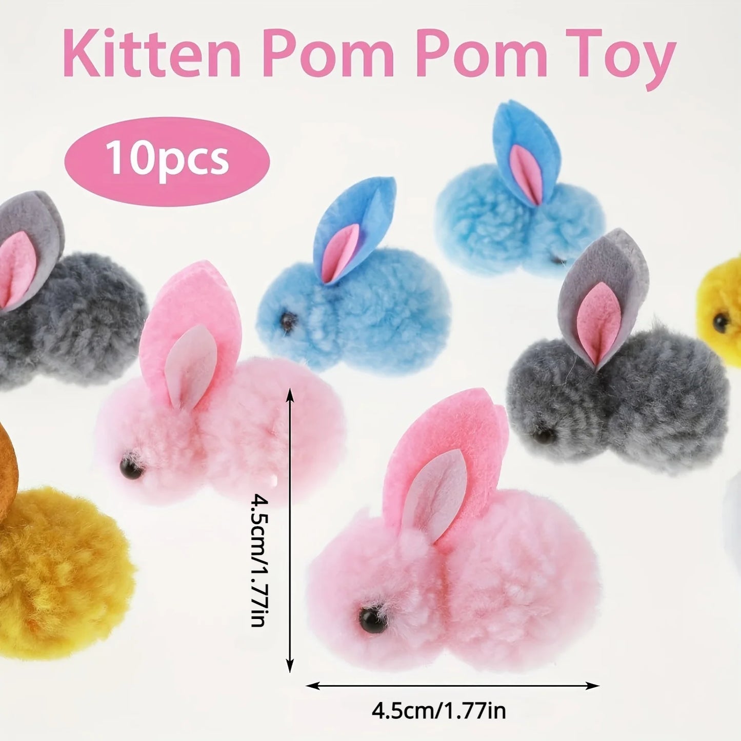 10pcs Color Random Plush Bunny Cat Toys, Soft, interactive cat toy Rabbit balls, Colourful, Soft and Cute Plush Cat Toy Balls Beauty World Shop