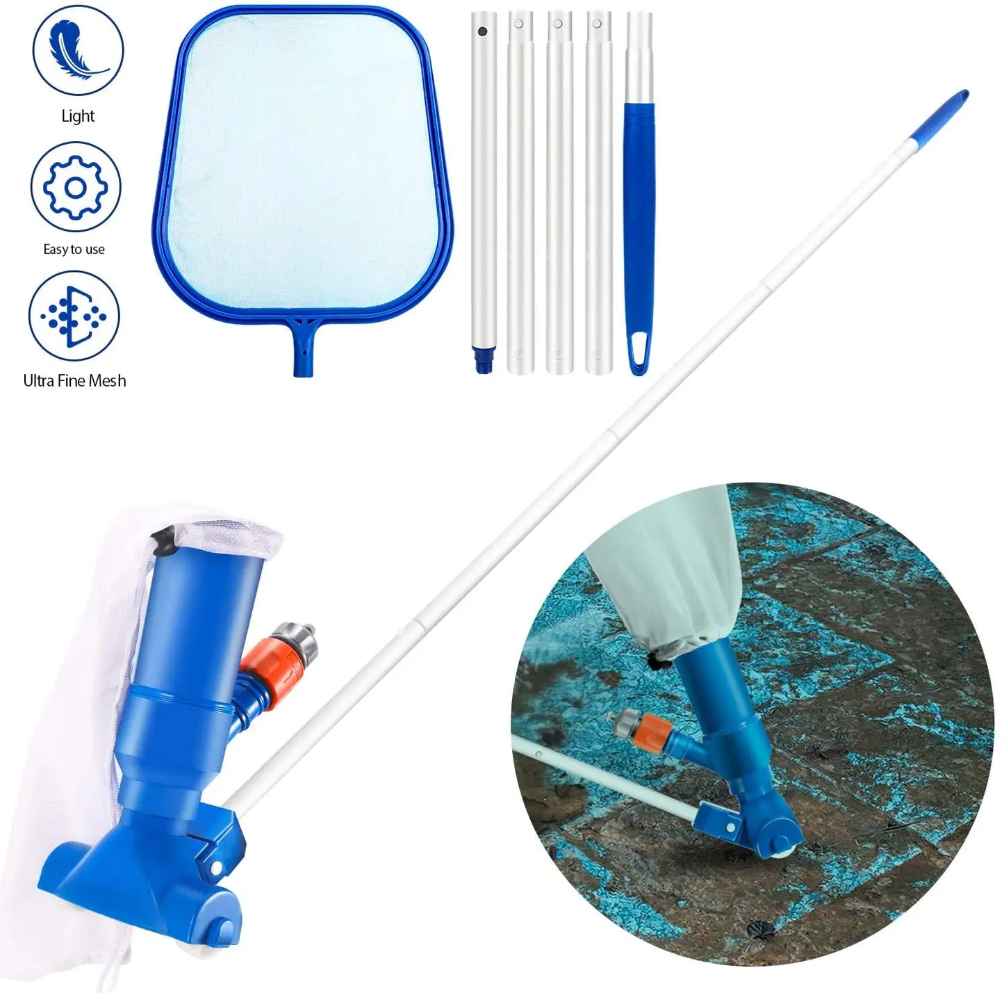 Swimming Pool Cleaning Net Set Deep Cleaning Brush Handle Vacuum Suction Head for Pool with US Plug Beauty World Shop