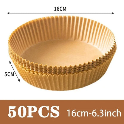 50Pcs Air Fryer Disposable Paper Non-Stick Airfryer Baking Papers Round Air-Fryer Paper Liners Paper Kitchen Accessories Beauty World Shop