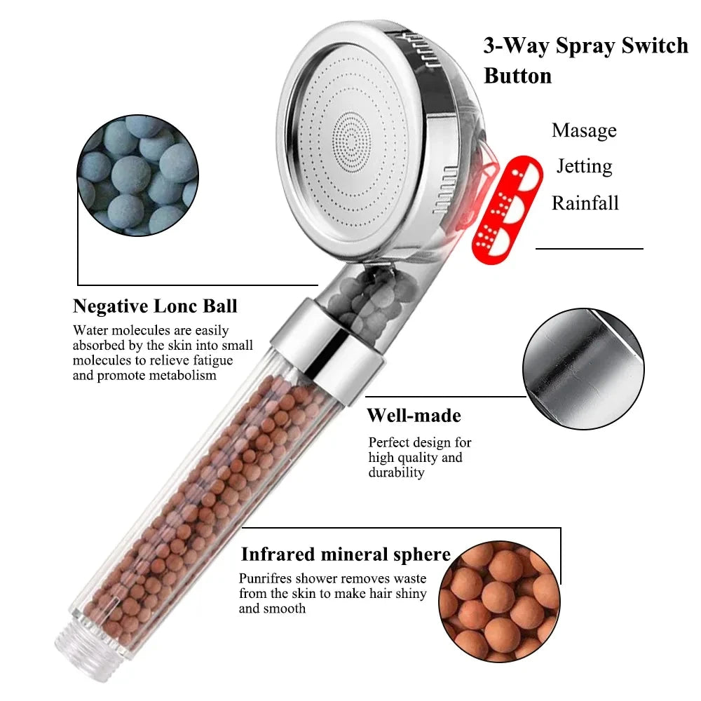 New 3 Functions High Pressure SPA Shower Head Water Saving Handheld Rainfall Bathroom Accessories Anion Filter Shower Beauty World Shop