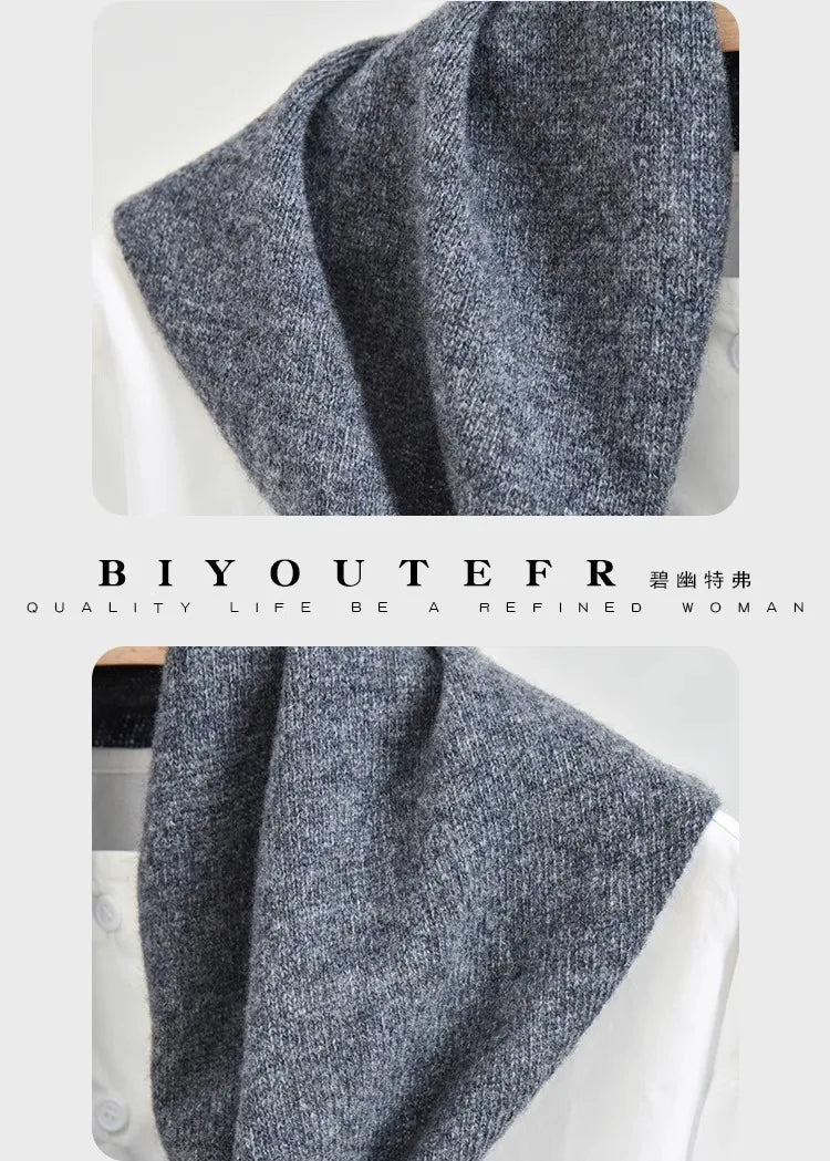100% Australian Wool Knitted Triangle Scarf Shawl Women's Autumn  Winter Warm Neck Protection Scarf Decorative  Small Scarf Beauty World Shop