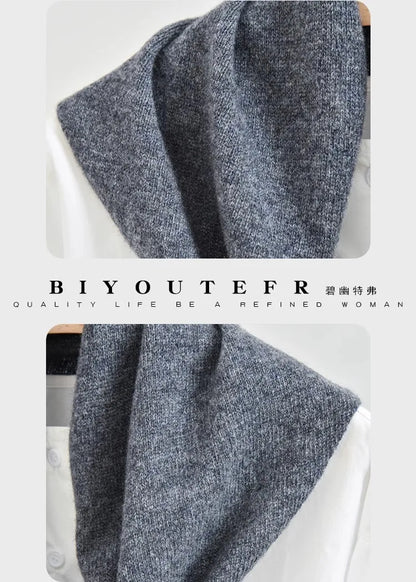 100% Australian Wool Knitted Triangle Scarf Shawl Women's Autumn  Winter Warm Neck Protection Scarf Decorative  Small Scarf Beauty World Shop