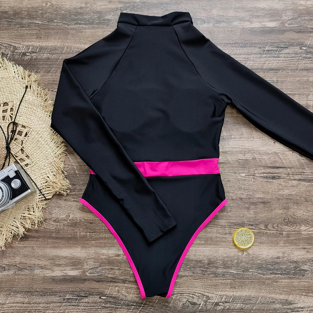 2026 Surfing Sport Swimsuit Long Sleeves Women One Piece Swimsuit  Swimwear Solid Monokini Bathing Suit Tropical Bodysuit Female Beauty World Shop