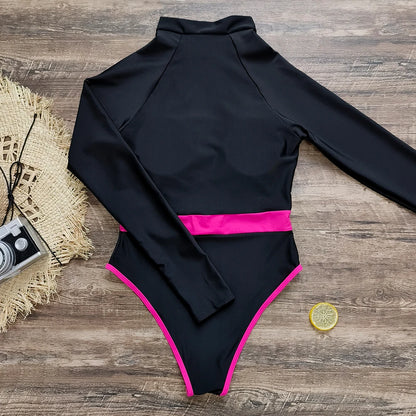 2026 Surfing Sport Swimsuit Long Sleeves Women One Piece Swimsuit  Swimwear Solid Monokini Bathing Suit Tropical Bodysuit Female Beauty World Shop
