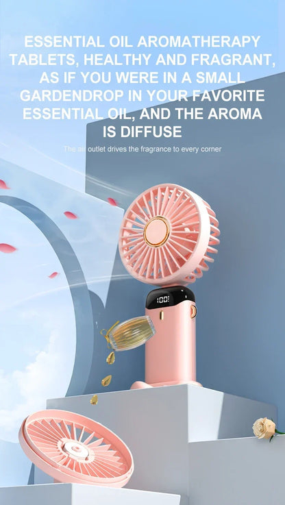 Portable Handheld Mini Fan Foldable Neck Hanging Fans 5 Speed USB Rechargeable Fan with Phone Stand and Display Screen 1800mAh Beauty World Shop
