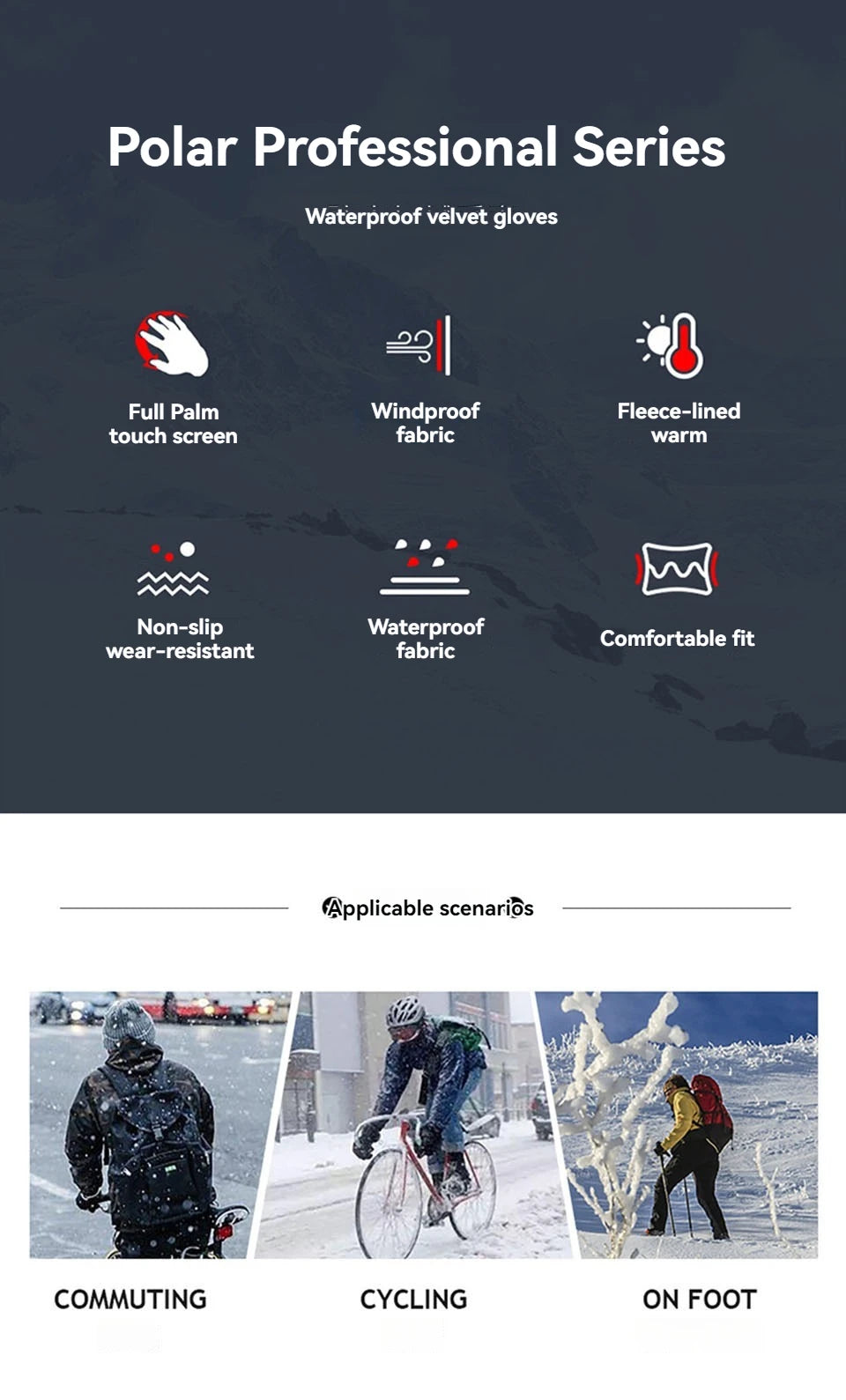GTUBIKE Waterproof Men’s Women’s Winter Cycling Gloves Thermal Touchscreen Ski Gloves for Running Outdoor Sports Gloves Beauty World Shop