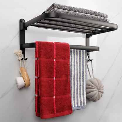 50CM Matte Black Folding Holder With Hook Towel Holder Wall Mount AluminumTowel Rack Bathroom shower rack Bathroom Accessories Beauty World Shop