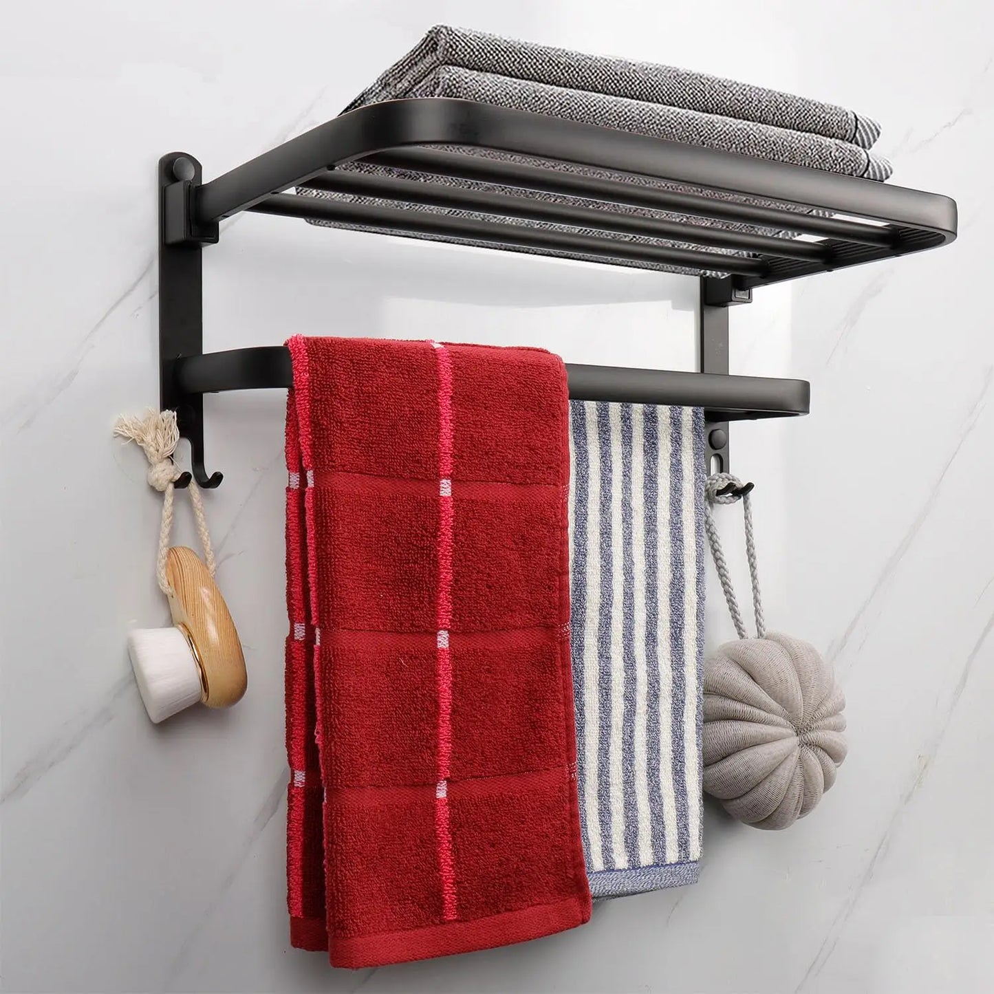 50CM Matte Black Folding Holder With Hook Towel Holder Wall Mount AluminumTowel Rack Bathroom shower rack Bathroom Accessories Beauty World Shop