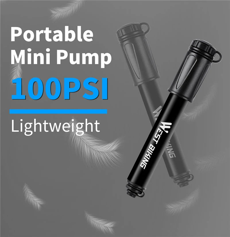 WEST BIKING 100Psi Mini Bike Pump Aluminum Alloy Bicycle Hand Air Pump Tire Inflator Schrader Presta Valve MTB Road Cycling Pump Beauty World Shop