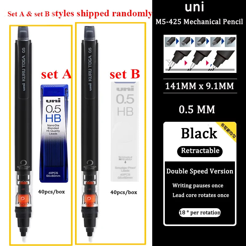 UNI KURUTOGA Mechanical Pencil M5-452 Creative Writing Continuous Sketch 0.5mm Lead Automatic Rotating Mechanical Pencil Beauty World Shop