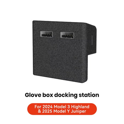 YZ Glove Box Docking Station For Tesla Model 3 Y Juniper Highland Quick Charger 4 USB Shunt Hub Flocking Adapter Powered Splitte Beauty World Shop