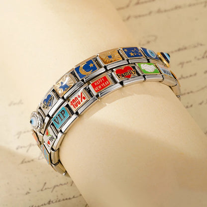 Hapiship 2024 Women Color Glaze Sexy Family Sweet Kiss Me Charm Links Fit 9mm Bracelet Stainless Steel Making Jewelry DJ717-C Beauty World Shop