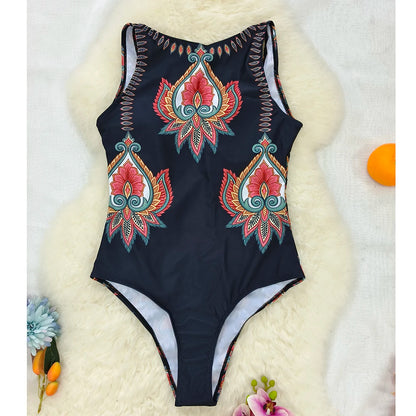 2026 New Printed One-piece Swimsuit Classic Printed Lace Up Swimsuit Women's Push Up Flower One-piece Suit Beach Wear For Female Beauty World Shop