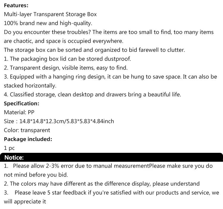 5 pcs Transparent Lockable Box Small Object Storage Box Fishing Gear Accessories Box Plastic Material Beauty Trend Shop